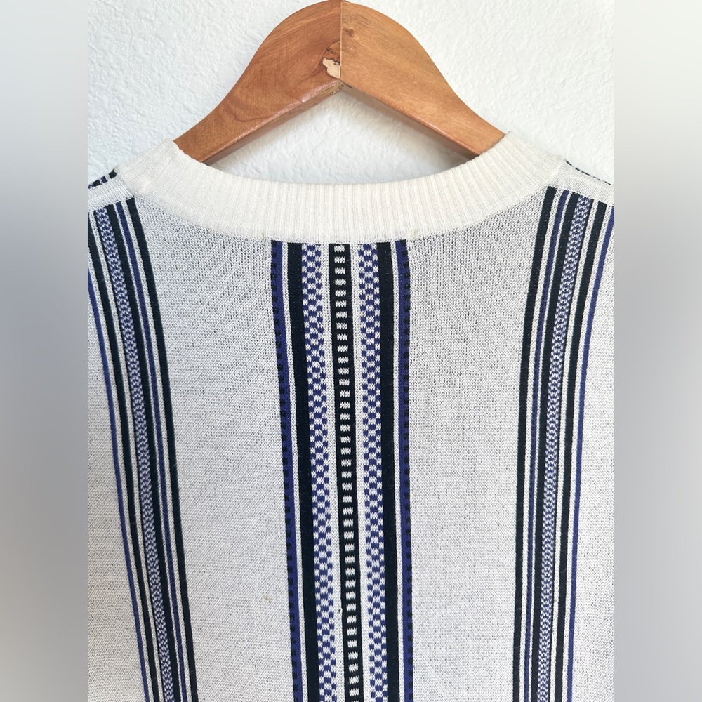 Veronica Beard Geometric‎ Knit Crewneck Sweater Ivory Navy Size Medium - Picture 8 of 12